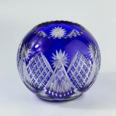 Bohemian Cobalt Blue Cut Crystal Bowl, 1920s-1930s for sale at Pamono