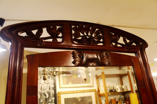 Antique Spanish Art Nouveau Walnut Standing Mirror 1900s For Antique Spanish Art Nouveau Walnut