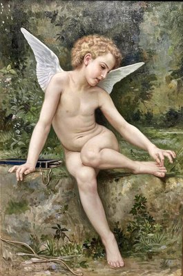 French School Artist, Cupid, 20th Century, Oil on Canvas, Framed