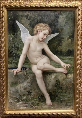 French School Artist, Cupid, 20th Century, Oil on Canvas, Framed