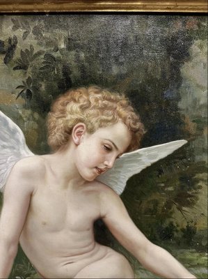 French School Artist, Cupid, 20th Century, Oil on Canvas, Framed