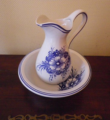 Vintage Wash Pitcher and Basin in Glazed Ceramic, France, 1940s