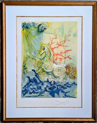 Salvador Dali, Neptune, Original Hand Signed Color Lithograph and