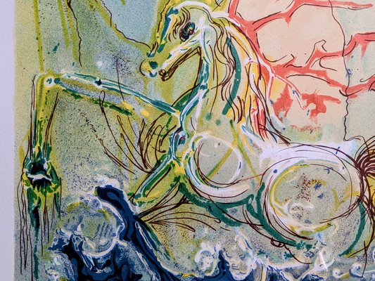 Salvador Dali, Neptune, Original Hand Signed Color Lithograph and