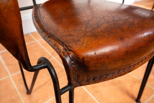 Mid-Century Modern Sculptural Leather Armchair in Iron and Brass