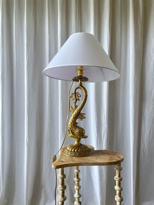 Louis XV Style Gilt Bronze Dolphin Lamp, 1950s for sale at Pamono