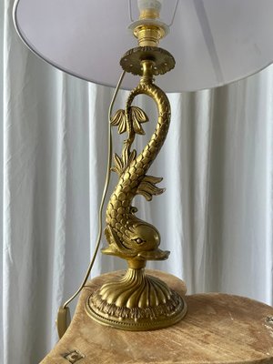 Louis XV Style Gilt Bronze Dolphin Lamp, 1950s for sale at Pamono