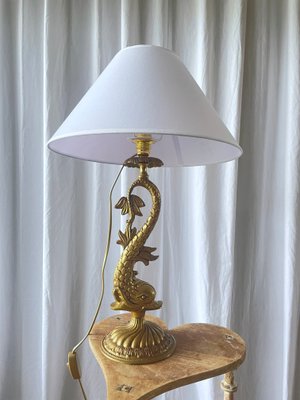 Louis XV Style Gilt Bronze Dolphin Lamp, 1950s for sale at Pamono