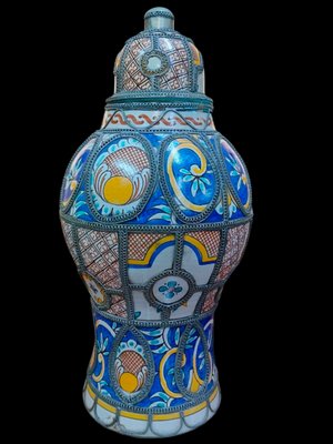 Vintage Moroccan Ceramic and Silver Vase, 1930s for sale at Pamono
