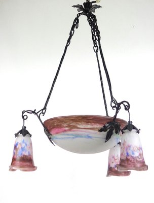 Antique Art Nouveau 4-Light Chandelier from Müller Freres