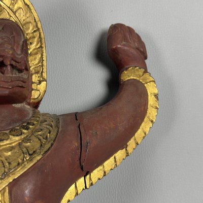 Statue Thaïlandaise Bouddhiste - 4 Gardiennes Du Temple Sur Socle - Occasion Bon État