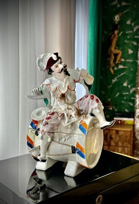 german tobacco jar Large Antique German Figural Tobacco Jar Jester with Cat from Conta &  Boehme, 1890s