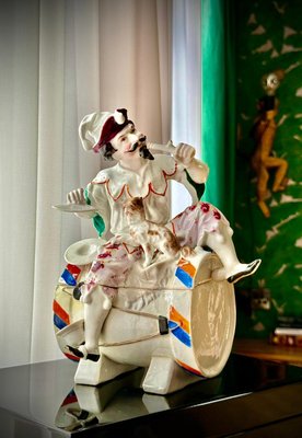 Large Antique German Figural Tobacco Jar Jester with Cat from Conta &  Boehme, 1890s