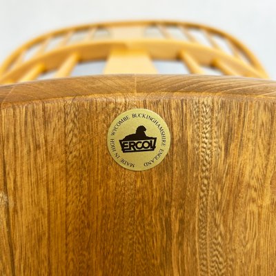 Rocking Chair Ercol Par Lucian Ercolani - 1956 - Teck Et Beige - Bon état Vintage