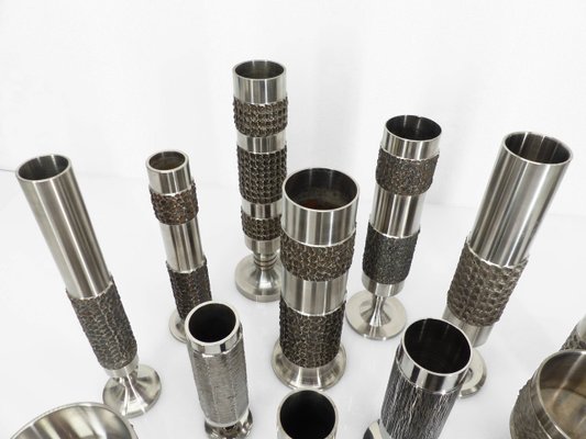 Space Age Brutalist Steel Vases from BMF, Germany, 1970, Set of 13