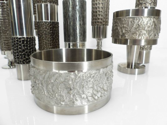 Space Age Brutalist Steel Vases from BMF, Germany, 1970, Set of 13