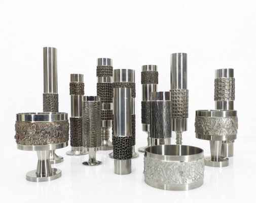 Space Age Brutalist Steel Vases from BMF, Germany, 1970, Set of 13