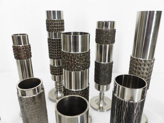 Space Age Brutalist Steel Vases from BMF, Germany, 1970, Set of 13