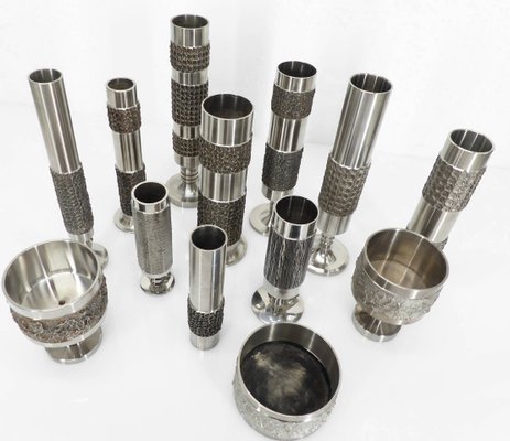 Space Age Brutalist Steel Vases from BMF, Germany, 1970, Set of 13