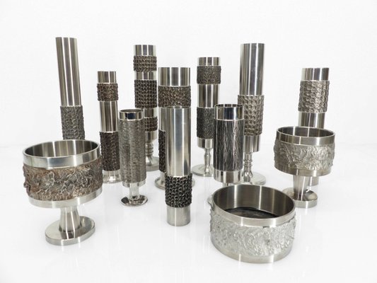 Space Age Brutalist Steel Vases from BMF, Germany, 1970, Set of 13