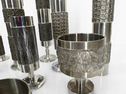 Space Age Brutalist Steel Vases from BMF, Germany, 1970, Set of 13