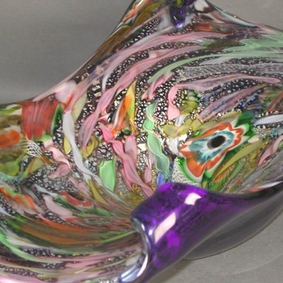 MURANO GLASS ムラノ 銀彩 双耳 カラフル レース 花器 オブジェ Large Murano Glass Bowl by Dino Martens for Fratelli Toso, 1950s
