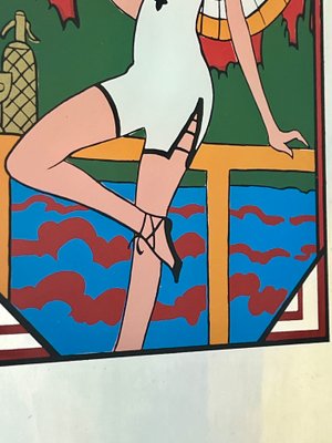 Miroir sérigraphié, design 70's, femme à la cigarette - Acolytes Antique