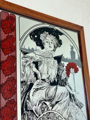 Vintage Art Nouveau Mirror with Christmas Noel Illustration by