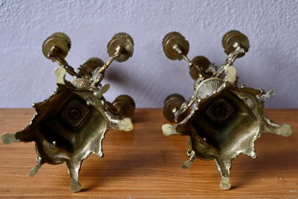 Napoleon III Baroque Brass Candlesticks, 1890s, Set of 2 for sale