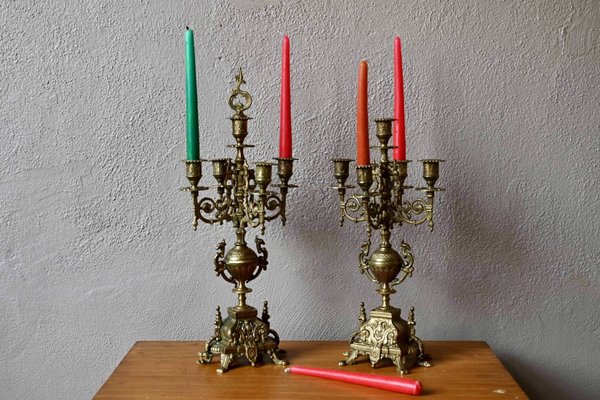 Napoleon III Baroque Brass Candlesticks, 1890s, Set of 2 for sale