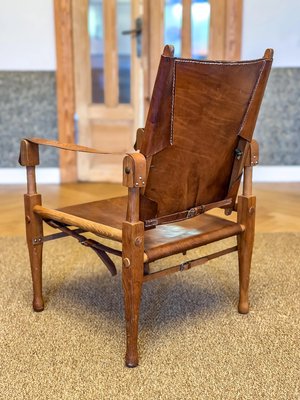 Safari Lounge Chair in Oak and Cognac Leather by Wilhelm Kienzle