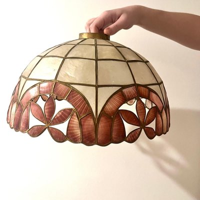 Abat-jour Vintage Lanterne En Verre Bulle Rose Pâle - Suspension Cage Métal 32 Cm, Ampoule E27