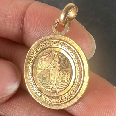 Médaille Religieuse Vierge Marie En Or 18k - Style Art Nouveau Circa 1910 - F. Rasumny - Occasion