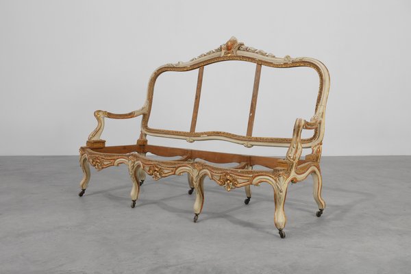 Petit Canapé Français Sculpté Main Style Louis – Début 20e