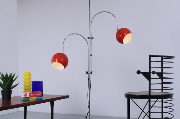 Adjustable Orange Double Eyeball Globe Floor Lamp from Gepo, 1970s