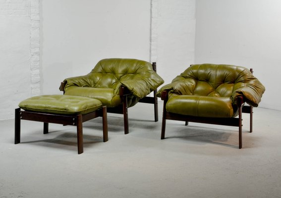Olive Green Leather Lounge Chairs Ottoman By Percival Lafer 1960s For At Pamono - Green Leather Chair And Ottoman Olive Green Leather Lounge Chairs Ottoman By Percival Lafer 1960s For At Pamono - Green Leather Chair And Ottoman