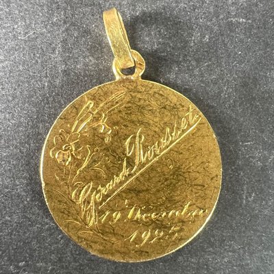 Médaille Religieuse Art Nouveau En Or 18k Vierge & Christ (vers 1919) Signée E.Dropsy