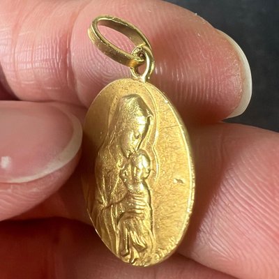 Médaille Religieuse Art Nouveau En Or 18k - Vierge Et Christ, Signée E. Dropsy (vers 1919), Occasion