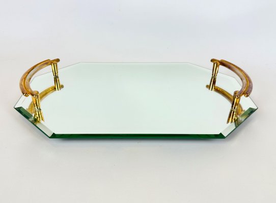 Art Deco Style Gold-Plated Mirrored Glass Serving Tray from Gilde