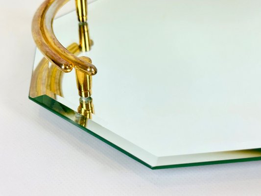 Art Deco Style Gold-Plated Mirrored Glass Serving Tray from Gilde