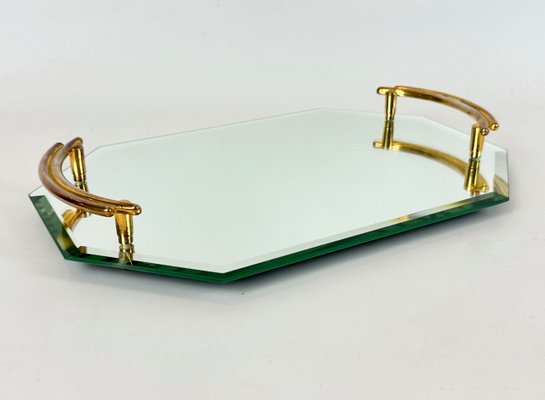 Art Deco Style Gold-Plated Mirrored Glass Serving Tray from Gilde