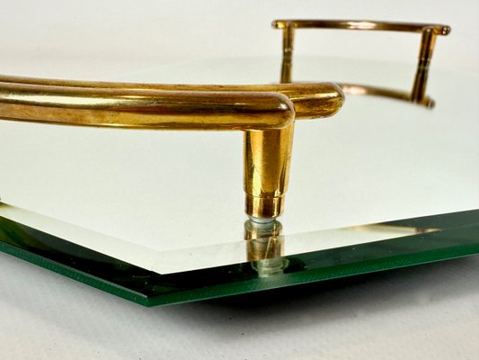 Art Deco Style Gold-Plated Mirrored Glass Serving Tray from Gilde