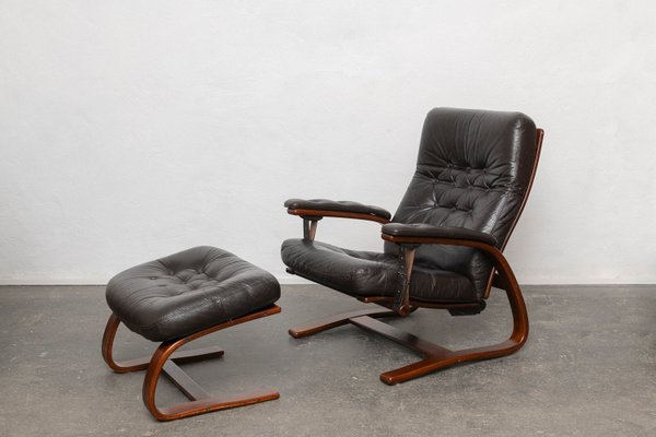 Fauteuil inclinable vintage Free Span modèle FS115 en chêne massif 1950