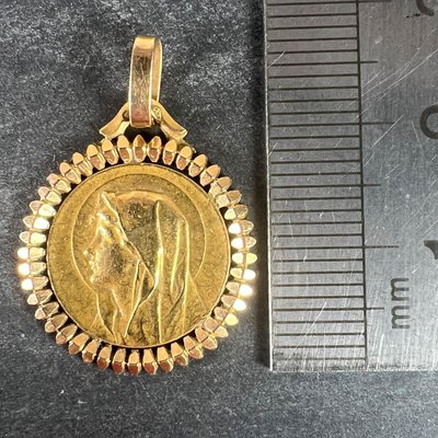 Pendentif Or 18K Vierge Marie Guilbert En émail Plique-à-jour - Bijou Vintage Occasion