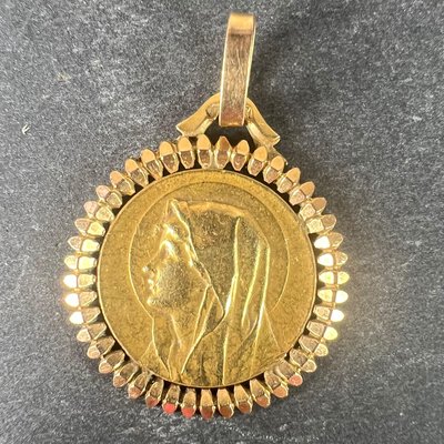 Médaille/Pendentif Ancien Vierge En Nacre - Monture En Or Blanc Massif 18 Carats - Poinçon Chauvin - Très Bon état Occasion