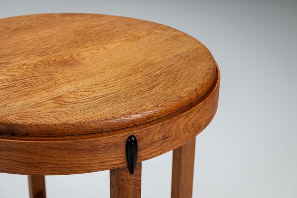 Table D'appoint Art Déco Ronde En Bois - Diamètre 60cm, Hauteur 66cm, Neuve, Style Années 20