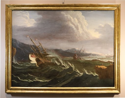 Workshop of Matthieu Van Plattenberg, Stormy Navy with Vessels