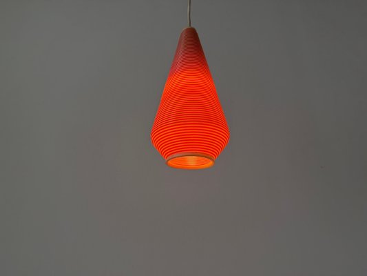 Red Rotaflex Shade Pendant Lamp attributed to Yasha Heifetz
