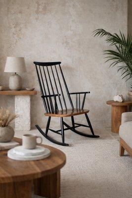 Mid-Century Finnish Modern Wooden Rocking Chair by Ilmari