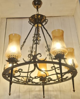 Lustre Classique En Fer Forgé Rouille/brun Avec Verre – Modèle Giorgia – 5 Lumières